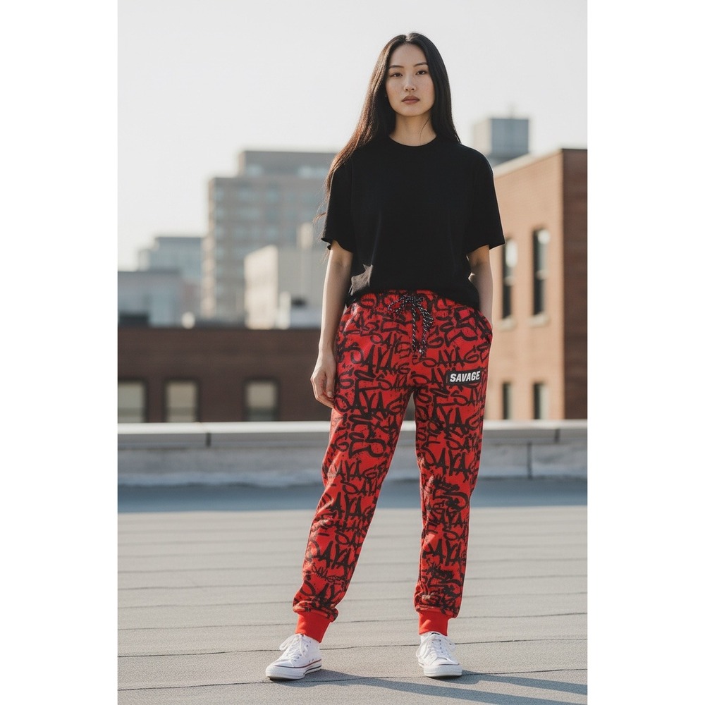 RGSTR Savage Red Black Graffiti‎ Print Joggers Mens Medium Streetwear Sweatpants